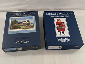 Pair Liberty Wooden Jigsaw Pizzles American Express Train & Jolly Old St. Nick