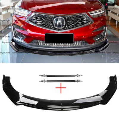 For Acura MDX RDX Front Bumper Lip Spoiler Splitter + Strut Rods Glossy Black Foto 1 de 4