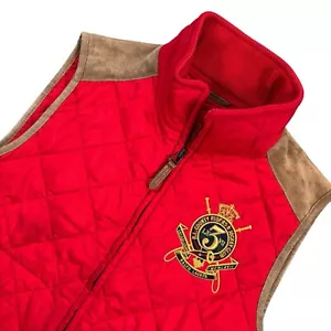 POLO Ralph Lauren Vest Womens M Equestrian Crest Suede Trim Quilted Jacket Red - Picture 1 of 10