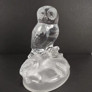 Lead Crystal Owl on Branch Frosted Base 5.5" Tall - Picture 1 of 5