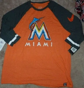 NUOVA NIKE Miami Marlins Baseball T-Shirt Donna Donna XXL Manica 3/4 NUOVA CON ETICHETTE - Foto 1 di 2