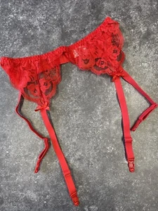 Clearance Lace & Satin Red Suspender Belt Size Large Will Fit Uk Size 8 Upto 12 - Picture 1 of 7