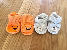 Infant Newborn Baby Shoes Slippers Pumpkin Bear Set of 2 Carters