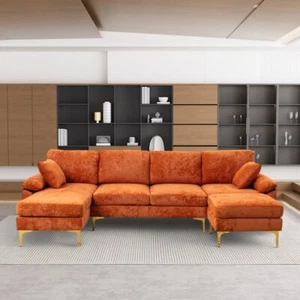 U-Shaped Sectional Sofa Couch 4 Seat Convertible Sofa Set with Chaise Lounge - Picture 1 of 10