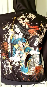 GEISHA SAMURAI GRAPHIC BY SHEIN JAPANESE STREETWEAR - BLACK HOODIE - SIZE SMALL - Picture 1 of 16