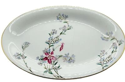 Prato oval Noritake Verna 5140 16" acabamento floral dourado Japão década de 1950 - Imagem 1 de 4