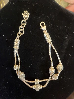 Brighton FULL MOON Double Strand chain bracelet w/Rhinestones Silver Plated 7+1" - Image 1 of 4