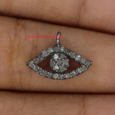 Natural pave Diamond charms Sterling Silver Handmade Eye Shape Charms pendent - Image 1 of 4