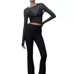 Zara Ribbed Knit High Rise Pull On Pants Size Large Black NWOT Elastic Stretchy - Picture 1 of 18