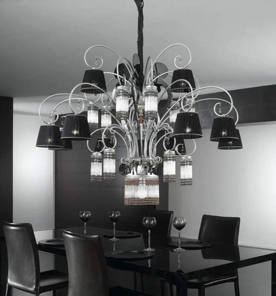 Lampadario a sospensione classico con cristallo argento nero  - Immagine 1 di 1