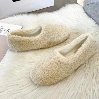 Womens Warm Plush Loafers Winter Warm Cotton Snow Shoes Furry Boots Casual Flats - Image 1 of 4