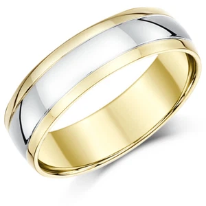 18ct Wedding Ring Two Colour Gold Court Shape Multi Tone Ring 4mm 5mm 6mm Band - Picture 1 of 4