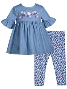 NEW Bonnie Jean Size 6 Girls "BLUE CHAMBRAY" Embroidered Tunic Top Pant Set NWT - Picture 1 of 4