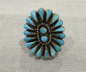 VINTAGE NAVAJO 20 Stone TURQUOISE STERLING SILVER RING Size6 - Picture 1 of 9