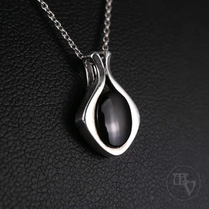 Colgante vintage pequeño plata 835 ónix / piedra negra 1,5 cm 1,2 g - Imagen 1 de 8