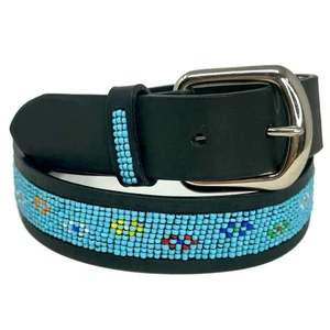 Cintura intricata con perline western in pelle look nativo design floreale - NERA - Foto 1 di 6