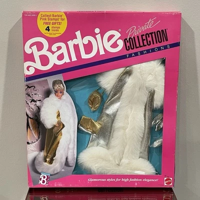 Barbie 1989 Coleção Privada Moda Vestido Dourado com Pele Sintética Branca NRFB #4961 - Imagem 1 de 4