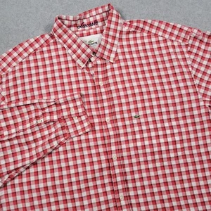 Lacoste Shirt Men XL Red Plaid Crocodile Pocket Oxford Preppy Office Casual - Picture 1 of 10