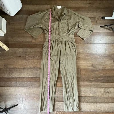 80s VINTAGE Size L Mastroianni Khaki Cotton Utility Jumpsuit Dolman Sleeve #2624 - Image 1 of 4