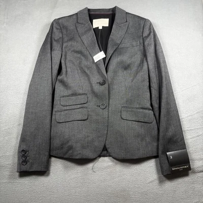 Blazer Banana Republic Mujer 2 Gris Dos Botones Elastizado Forrado Traje Chaqueta Carrera Foto 1 de 4