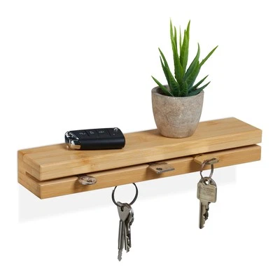 Key Holder Rack Shelf Tray Magnetic Storage Hallway Entrance Decor Bamboo 29.5cm - Image 1 of 4
