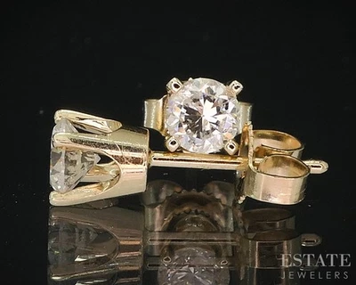 Aretes redondos de diamantes naturales de 0,38 ctw de oro amarillo de 14 k i19917 Foto 1 de 4