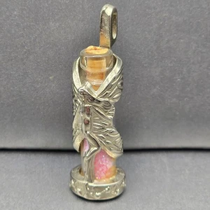 Vintage Sterlingsilber Fee Glasphiole Anhänger 1,25" rosa Pixie Staub 6,65 g - Bild 1 von 9