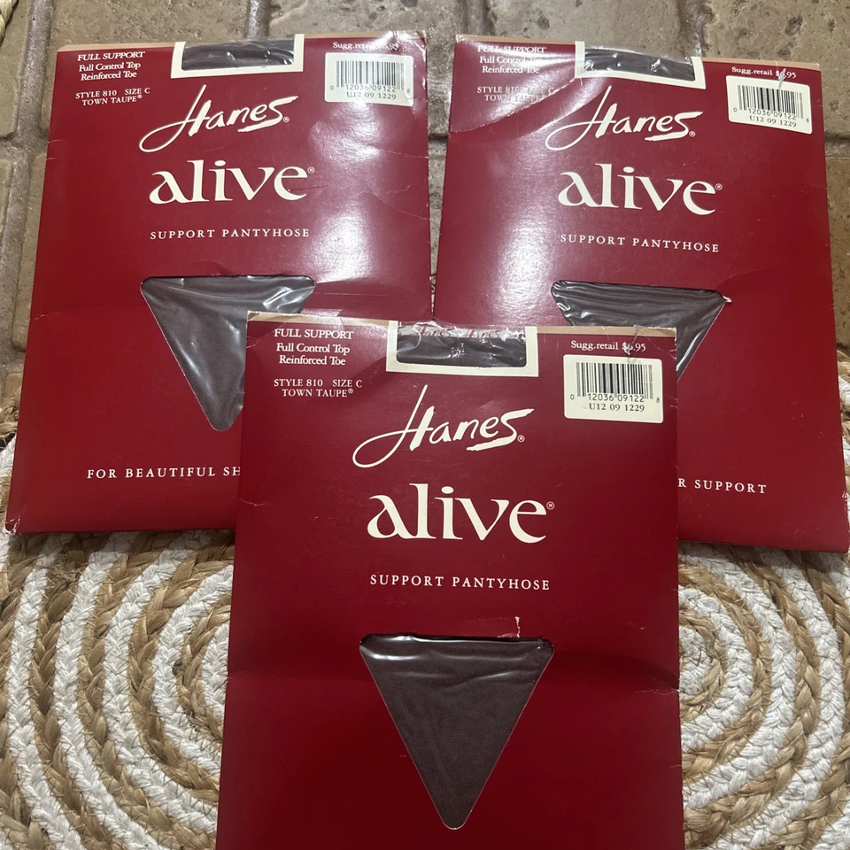 Hanes Alive Full Support Pantyhose Size C Town Taupe #810 Control Top