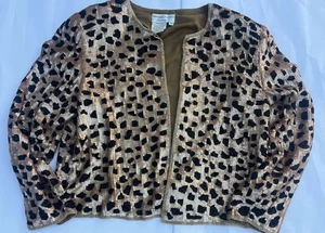 Vtg Papell Boutique Evening Silk Sequined Animal Jacket Gold Pink Size L - Picture 1 of 9
