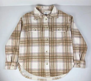 American Eagle Women’s XS Plaid Flannel Shirt Jacket Shacket Tan Pink - Picture 1 of 4