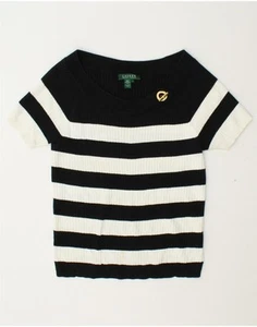 RALPH LAUREN Womens Boat Neck Jumper Sweater UK 14 Large Black Striped CV29 - Picture 1 of 4