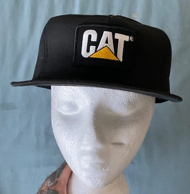 Винтажная кепка Caterpillar с застежкой сзади черная нашивка Hi Crown CAT сделано в США 90-е OSFA - Изображение 1 из 4