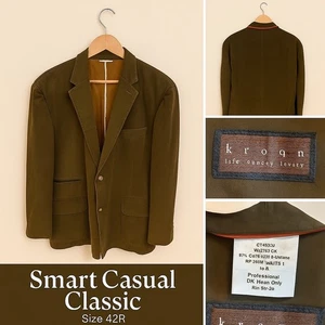 Kroon Olive Green Cotton Stretch Blazer 42R | Modern Casual Sport Coat Jacket - Picture 1 of 12