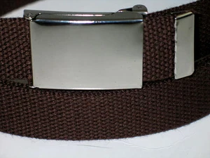 Canvas BRAUN Militär WEB Stoff Gürtel Silber POP FLIP TOP Schnalle 45" x 1 1/2" - Bild 1 von 6