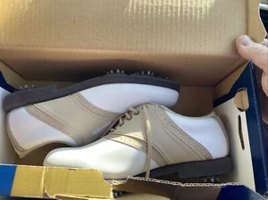 Women’s Golf Shoes, Foot Joy Green Joy White & Tan Leather Golf 8.5M - Picture 1 of 4