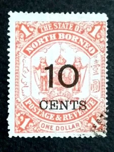 North Borneo 1895 Overprint Surcharge 10c On $1 Red - 1v Used  - Picture 1 of 3