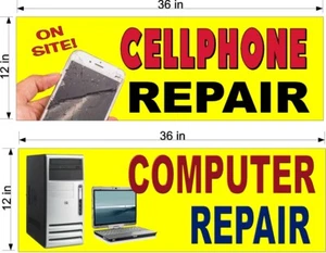 NEW!  PERFORATED WINDOW VINYL DECALS 12" X 36" COMPUTER & CELL PHONE REPAIRS  - Picture 1 of 2