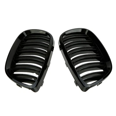 For BMW E90 E92 E93 M3 Pair Gloss Black Front Kidney Grill Double Line Grilles - Изображение 1 из 4