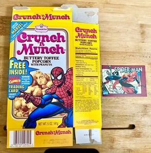 Vintage1995 CRUNCH N' MUNCH Toffee Popcorn 5oz Box-Empty-w/Spiderman TradingCard - Picture 1 of 2