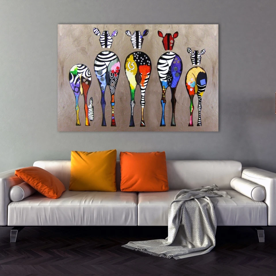 Colorful Painted Zebra Canvas Wall Art Print, Colorful Animal Poster Print, - Image 1 of 4
