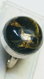 CHARMING NATURAL BLACK COPPER TURQUOISE IN STERLING SILVER.925 RING SIZE 7.75! - Picture 1 of 10
