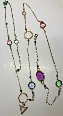 "Collar tono dorado 42"" con esmeralda, zafiro rosa, amatista y más gafas de color" Foto 1 de 4