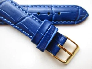 Ocean Blue alligator print dress 17 MM leather watch band strap - Picture 1 of 5