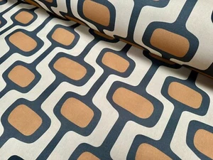 Retro 70s Geometric Design Cotton Fabric Home Decor 280cm Wide Terracotta Cream - Picture 1 of 11