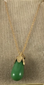 Jade Like Drop Pendant | 18" Gold Filled Chain | New Old Stock | VG - Picture 1 of 3