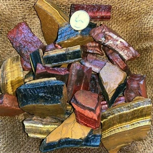 MIXED Tiger Eye Rough (RED, BLUE, GOLD)- 2000 Carat Lots+a FREE Faceted Gemstone - Picture 1 of 11