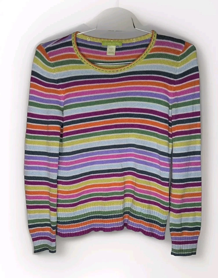 Womens Petite Small Sweater Sigrid Olsen PS Striped Silk Cotton - Image 1 of 3