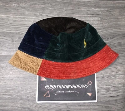 全新 Polo Ralph Lauren 秋色块 灯芯绒桶破碎帽 尺寸 L/XL — 第 1/4 张图片