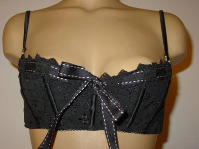 Pleasure State Victorias Secret Black Eyelet Bustier Style Bra Ribbon Trim-L NEW - Image 1 of 4