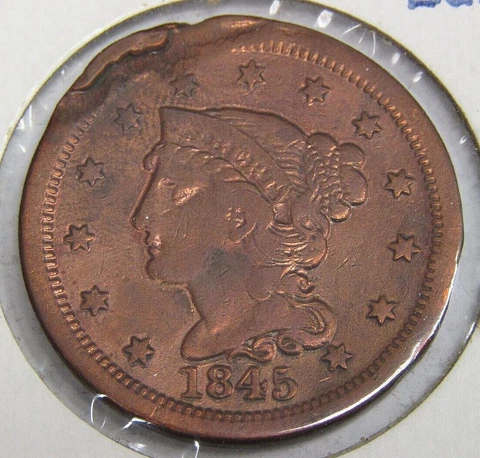 1845 Braided Hair Large Cent -*Rim Damage* Cover